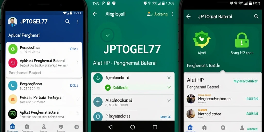 Tampilan antarmuka aplikasi JPTOGEL77 untuk menghemat baterai ponsel.