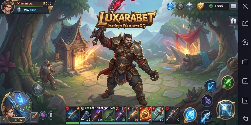 Antarmuka LUXARABET yang menampilkan pertarungan RPG yang seru.