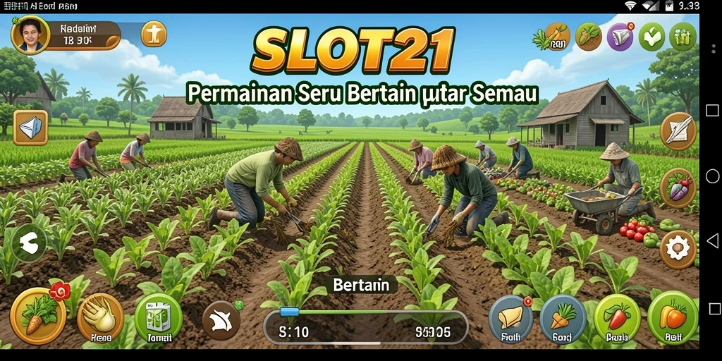 Tampilan antarmuka <strong>SLOT21</strong> yang menarik dengan elemen bertani.