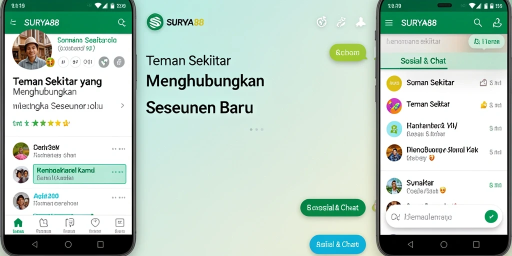 Antarmuka SURYA88 yang menarik dengan fitur Teman Sekitar.