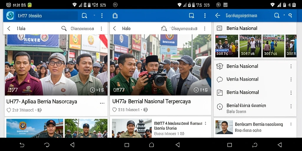 Tampilan antarmuka aplikasi UH77 yang menampilkan berita nasional terbaru.